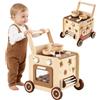 Yosamy Carrello Primi Passi Legno con cucina da gioco, ruote antiscivolo | Multifunzione, cucina giocattolo per bambini e bambine, montessori regalo, primi passi per bambini