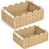 Sjfbebsy Cestino portaoggetti in rattan con corda di carta smerlata, 2 pezzi, con manico