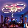 Fachae RGB Lampadario LED Soffitto Moderno 5 Cerchi con altoparlante | 5800lm Dimmerabile 3000-6000K, Luce Ambiente Plafoniera LED Soffitto Lampadario per Soggiorno,Camera da Letto