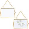 CREATCABIN 2 Pezzo Cornice per Fiori Pressati Dorati Mini Cornice Vetro Appendere Cornice Portafoto Galleggiante Trasparente A Doppia Pressatura Catena per Esporre Piante Secche Decorazione 9x6.4cm