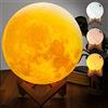 BAKAJI Lampada da Tavolo Forma di Luna Luce LED Fino A 3 Colori Selezionabili e Regolazione Luminosità Dimmerabile Accensione Touch Moon Lamp Batteria Litio Ricarica USB con Supporto in Legno (20 cm)