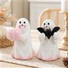 Yegookay 2 statuette decorative per Halloween in resina, 10 cm | Cute Ghost Statua con zucca e pipistrello per decorazione autunnale per interni, mensole, camino, ufficio