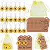 SUNNYCLUE Set di 90 portachiavi a forma di girasole con girasole, portachiavi a forma di fiore, bomboniere, con etichette in carta kraft di ringraziamento, sacchetti di organza souvenir di nozze per