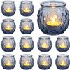 PORFOYO Portacandele in vetro, 12 pezzi, vintage, per matrimoni, feste di compleanno, decorazione da tavolo (blu)