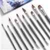 Fuumuui Set di 10 pennelli professionali per acquerello, in capelli veri di martora | Alto assorbimento del colore, distribuzione uniforme del colore, punta precisa, pennello artistico con punta obliqua per