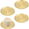 ZALAOR Set di 4 piatti per candele color oro, vassoi in acciaio inox da 14,2 cm | Base rotonda piatta per pilastri, barattoli e candele tealight, decorazione da tavolo e centrotavola per matrimoni