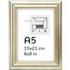 Pix FRAMES Cornice portafoto 15x21 cm (A5) in legno con plexiglass | Cornice retrò da appendere e da appoggio - Cornice portafoto effetto anticato - Argento-Oro