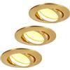 HCFEI 3x Faretto incasso LED colore oro 230V 3W, 68‑75 mm, CRI 89, 320 lm, orientabile, profondità di incasso 25 mm, alluminio con vetro satinato, apparecchio da soffitto incassato, faretto LED piatto
