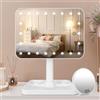 FASCINATE Specchio cosmetico ricaricabile con luci, 22,48 cm×16,48 cm | Specchio cosmetico dimmerabile, sensore touch, piccolo ingrandimento 10x, rotazione a 360°, per toeletta e bagno