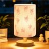 Funmo Lampada da tavolo per bambini con farfalle, lampada da comodino per | Lampada da tavolo a forma di farfalla, per bambini, 3 livelli, dimmerabile, con paralume in tessuto di lino e base in legno