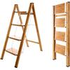 BAOYOUNI Scaletta pieghevole a 4 gradini, portatile, leggera, in alluminio, con pedali larghi antiscivolo, capacità 150 kg, per casa, cucina, giardino, ufficio, colore bianco + venature del legno