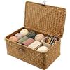 IHONYI Cesto portaoggetti in rattan intrecciato, in alghe marine con coperchio, intrecciato a mano, con robusto telaio in filo metallico, cesto per la biancheria e contenitore per bagno, camera da letto