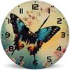 Horienteeon Orologio da parete vintage in legno con farfalla e fiori, 25 cm, funzionamento a batteria, orologio da parete decorativo a batteria per soggiorno, cucina, casa, camera da letto, lavanderia