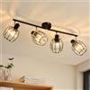 ZMH Faretto da soffitto 4 lampadine Lampada da soffitto Soggiorno - Faretto | da soffitto Faretto da soffitto con paralume in cristallo vintage E14 Faretto nero ruotabile a 350° (senza lampadina)