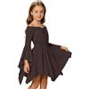 POIUIYQA Costume Rinascimentale Bambina, Vestito Medievale con Corsetto Amovibile, Spalle Scoperte e Maniche a Campana, Abito Elegante con Gonna Asimmetrica per Recita Scolastica, Carnevale, Halloween