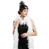 AURALIN Boa di piume, bianco, 2 m, 80 g, con copricapo per costume anni '20 | Fascia nera con paillettes con piuma come complemento alla sciarpa di piume per Carnevale Charleston e feste a tema