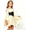 POIUIYQA Costume Rinascimentale Bambina, Vestito Medievale con Corsetto Amovibile, Spalle Scoperte e Maniche a Campana, Abito Elegante con Gonna Asimmetrica per Recita Scolastica, Carnevale, Halloween