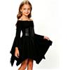 POIUIYQA Costume Rinascimentale Bambina, Vestito Medievale con Corsetto Amovibile, Spalle Scoperte e Maniche a Campana, Abito Elegante con Gonna Asimmetrica per Recita Scolastica, Carnevale, Halloween