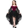 Generico Vestito Halloween Bambina Abito da Strega per Bambina Travestimento | Gotico Vestito Halloween Costume Donna Abiti Maxi con Lacci A-Line di Grandi Dimensioni con Maniche a Farfalla Feste a Tema