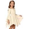POIUIYQA Costume Rinascimentale Bambina, Vestito Medievale con Corsetto Amovibile, Spalle Scoperte e Maniche a Campana, Abito Elegante con Gonna Asimmetrica per Recita Scolastica, Carnevale, Halloween