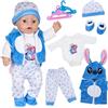 Orizizhic 7 pezzi vestiti per bambole, abbigliamento blu per bambole da 35 a 43 cm con giacca, top, pantaloni, cappello, calze, 2 grucce per bambole da 14 a 18 pollici, accessori per bambini, regali per ragazze
