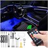 QAUBEN Auto Interno Strip Luces, 4 in 1 Multicolore RGB Auto Footwell Ambient Luceing Kit, 5m Fibra ottica EL Neon Tube Luce, Modalità fai da te Sincronizzazione musicale RF Telecomando DC 12V