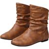 Generic Stivaletti da donna con gambo increspato, super morbidi | Stivali da cowboy da donna, con tacco basso, in pelliccia, invernali, con suola morbida