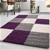 Teppium Tappeto a pelo lungo per soggiorno a design a quadri per camera da letto, sala da pranzo e cucina morbido e soffice, facile da pulire Misurare: 200 x 290 cm Colore: Viola