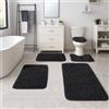 Heavyoff Set Tappeti Bagno 4 Pezzi, Tappeti Assorbente Antiscivolo, Soffice Tappetini Doccia, Lavabile in Lavatrice per doccia, vasche da bagno, Nero