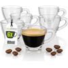 idea-station Tazzine Caffe Vetro - 6 pezzi - 80 ml - per Espresso | Prodotto in Italia + Moderne + Particolari - Tazzina Caffe doppio trasparenti Set da 6 - Bicchieri Caffe piccole con Manico