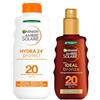 Garnier Ambre Solaire Latte Protettivo Per Il Corpo SPF 20 200 Ml E Ideal Bronze Olio Abbronzante Per Il Corpo SPF 20 150 Ml