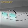 CATERSIDE Occhiali da sole quadrati senza montatura da uomo Cupronichel Moda Punk Occhiali da sole sfumati Occhiali da sole vintage alla moda con montatura piccola UV400