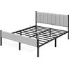 VASAGLE Struttura letto matrimoniale 160 x 200 cm con testiera imbottita, Struttura letto in acciaio con doghe in acciaio, Supporta fino a 500 kg, Facile montaggio, Grigio tortora
