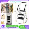 NONE Scala pieghevole a 3 gradini in acciaio, antiscivolo, portata 150 kg, con ringhiera, per casa, garage, lavori domestici, fai da te