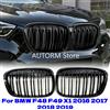 F.Q.D.CAR Griglia Anteriore Sportiva per BMW F48 F49 X1 2016 2017 2018 2019, Griglia Doppia a Listelli in ABS Nero Lucido per Cofano Auto