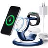 EXW Caricatore Wireless Magnetico 3 in 1 per iPhone, Apple Watch e AirPods | Ricarica Rapida 15W, Compatibile con MagSafe, Luce Ambientale Regolabile, per iPhone 18/17/16/15/14/13/12,Blu