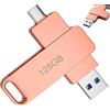 Beryes Chiavetta USB 128 GB USB-C & USB-A 200 MB/s doppio connettore OTG in | Archiviazione portatile girevole a 360° Plug & Play compatibile con iPhone USB-C Android PC MacBook Tablet e Dispositivi
