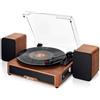 Vangoa - Giradischi in vinile con 2 altoparlanti, 3 velocità e 3 dimensioni, senza fili, per dischi in vinile, supporto ingresso AUX, linea RCA, USB, caffè