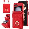 SINQERISHT Custodia per cellulare per Samsung Galaxy Z Flip 7 5G, in pelle PU, con scomparto per carte di credito e anello a 360°, chiusura magnetica (rosso)