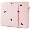 BAAGOAZ Custodia PC Portatile 13-14 Pollici, Fiocchi Ricamati, Rosa Chiaro | Tasca Frontale, Trapuntata e Imbottita, Custodia per Laptop, Chromebook e MacBook Air/Pro M5-M1 13,3/13,6/14,2 Pollici