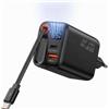 Syluxa Caricatore 65 W GAN 3 in 1 USB C con display digitale e cavo retrattile da 65 cm