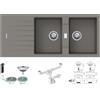 Fhuller Lavello da Incasso Fhuller - APELL PTPL1162GA, 116x50 cm, 2 Vasche con Gocciolatoio, Granito Alluminio
