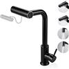 Calenxy Waterfall Rubinetto da cucina nero, girevole a 360°, rubinetto da cucina con doccetta estraibile, miscelatore per cucina in acciaio inox, con 3 tipi di getto