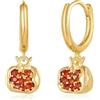 LILIE&WHITE Orecchini a Cerchio con Ciondolo a Forma di Melagrana - Design Elegante Placcato Oro con Dettagli Rosso Rubino, Gioielli Ipoallergenici per Occasioni Speciali