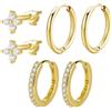 HTTDSLF 3 Paia Orecchini Set per Donna, Set Orecchini Anallergici Donna Uomo, Piercing Orecchio Cartilagine, Cerchio Piccoli Argento, Earrings, per Piercing Multipli
