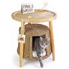 Petigi Tavolino per gatti in rattan, cuccia per gatti, tavolino da salotto | in legno e rattan, naturale, 47 x 44 x 62 cm, cuscino lavabile, non ribaltamento, legno massello