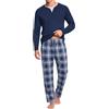 Ocextami Pigiama Cotone Uomo Lungo Girocollo e Pantaloni con Tasche S-4XL | Completo due pezzi da uomo con design a blocchi di colore vestibilità comoda per dormire rilassarsi e stare in casa