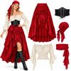 Generico Costume Halloween Donna Pirata, Set di 5 Costume Pirata Donna con Camicia, Gonna, Corsetto, Bandana, Cintura Medievale Gotico Completo Veste Medievale Abito da Festival per Halloween Carnevale Cosplay