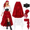 Generico Costume Halloween Donna Pirata, Set di 5 Costume Pirata Donna con Camicia, Gonna, Corsetto, Bandana, Cintura Medievale Gotico Completo Veste Medievale Abito da Festival per Halloween Carnevale Cosplay