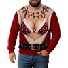 Qiumoney Maglione Natalizio Brutto per Uomo e Donna con Divertente Stampa 3D, Motivo Petto, Pancia, Maniche Lunghe, Girocollo, Felpa Natalizia